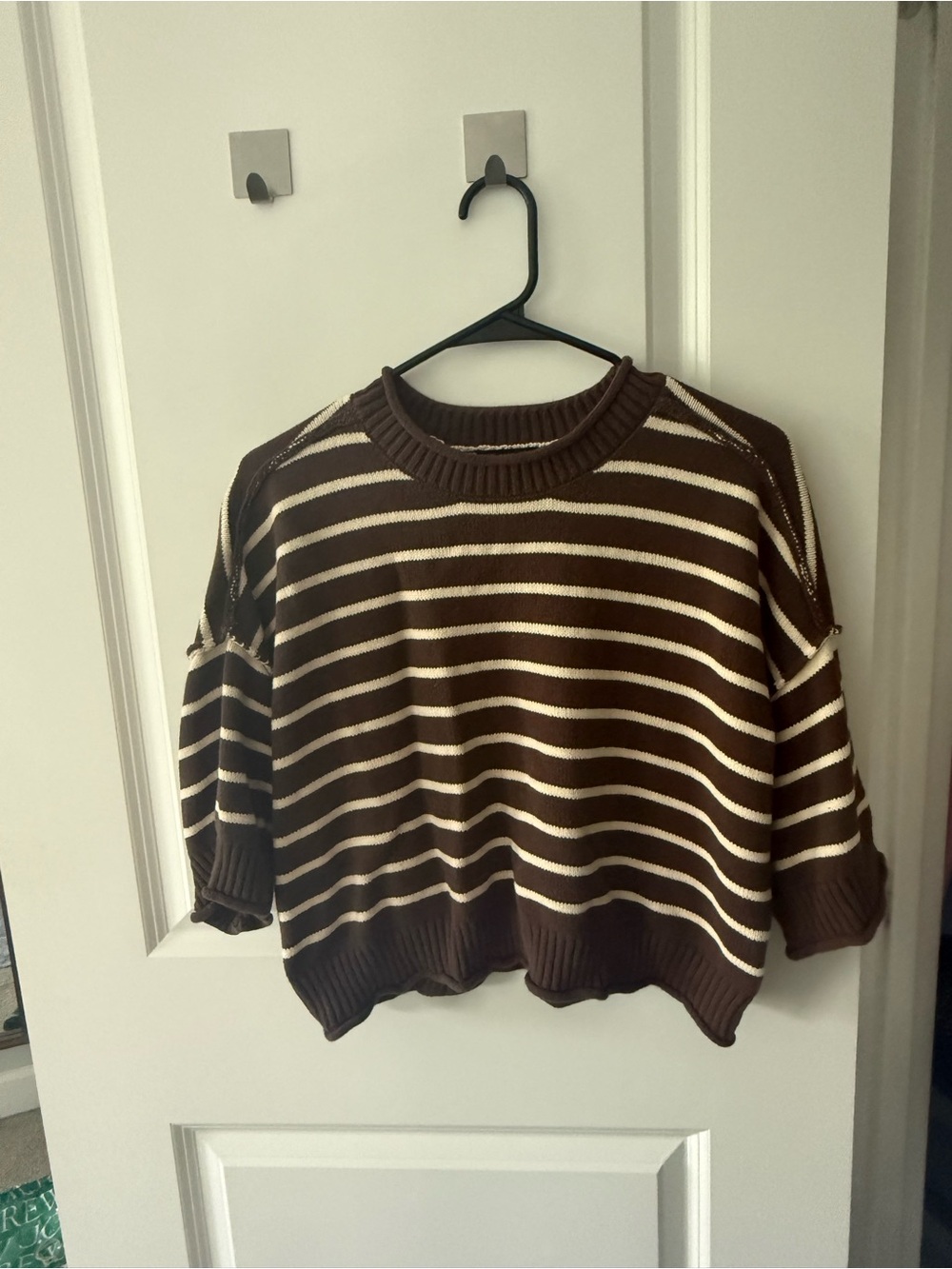 Striped Brown and Cream Mockneck Sweater - Women